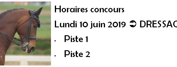 Horaires concours Dressage – lundi 10 juin 2019